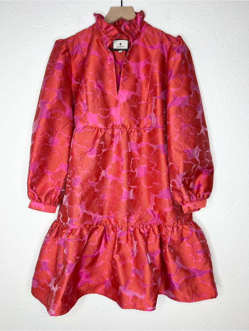 Tuckernuck Red Fil Coupe Palmerston Dress Floral Ruffle size Medium - Picture 3 of 7